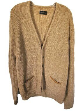 Vintage 70s 80s Puritan Knit Cardigan Sweater Mens Sz L Tan Brown Heathered